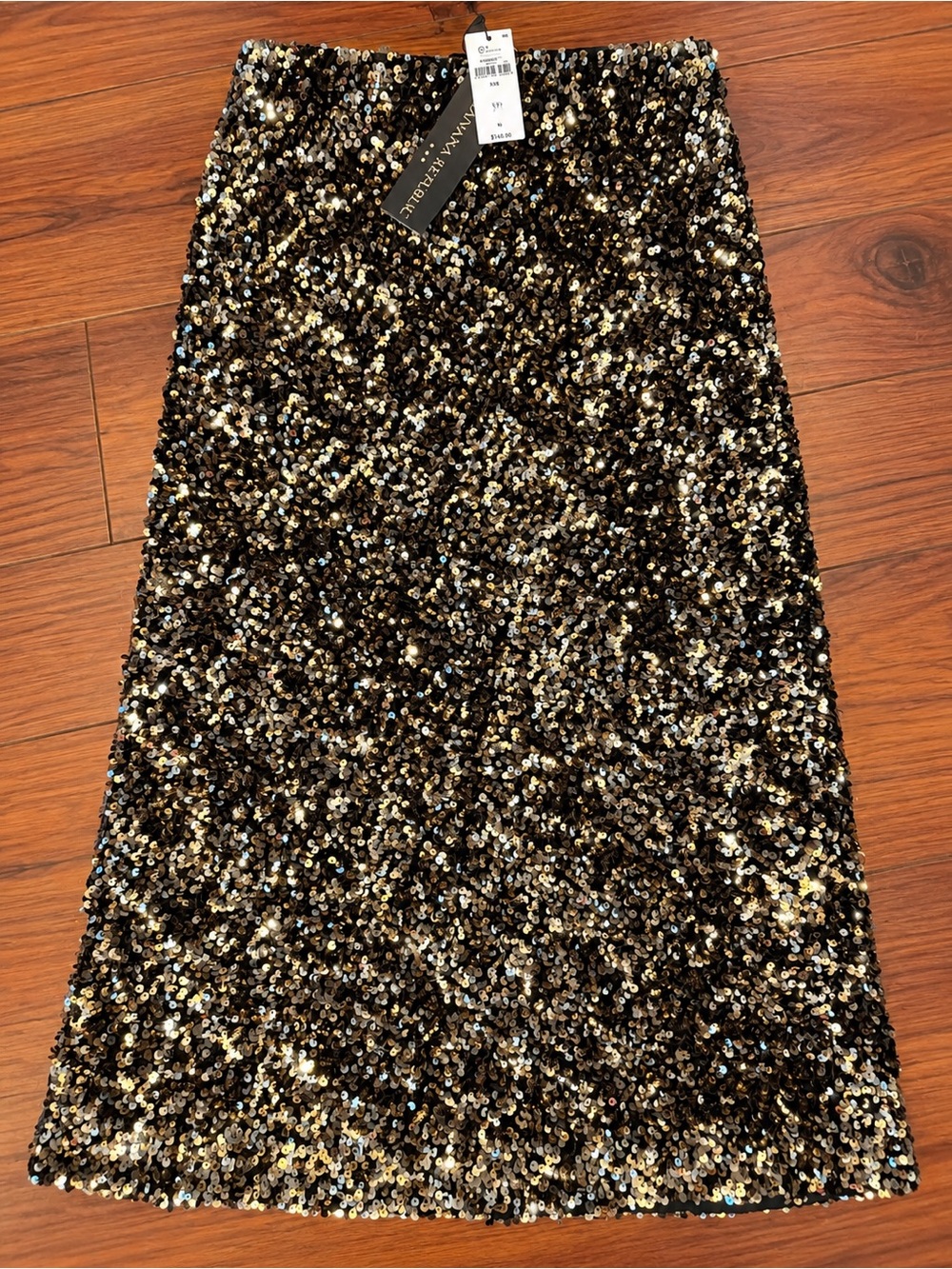 NWT Banana Republic Sequin Midi Skirt XXS Black Gold Holiday Party